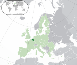 Location of .mw-parser-output .nobold{font-weight:normal}Belgium (dark green) – in Europe (green & dark grey) – in the European Union (green)