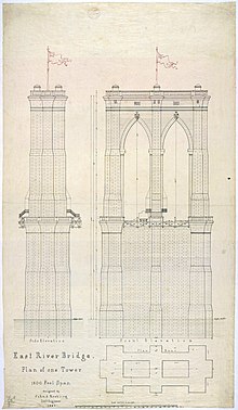 Early plan of one tower for the Brooklyn Bridge, 1867