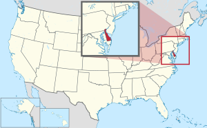 Map of the United States with Delaware highlighted