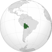 Location of Bolivia (dark green) in South America (grey)