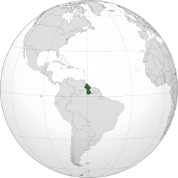 Location of Guyana (dark green) in South America (grey)