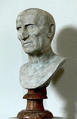 Bust of a bald man with an aquiline nose