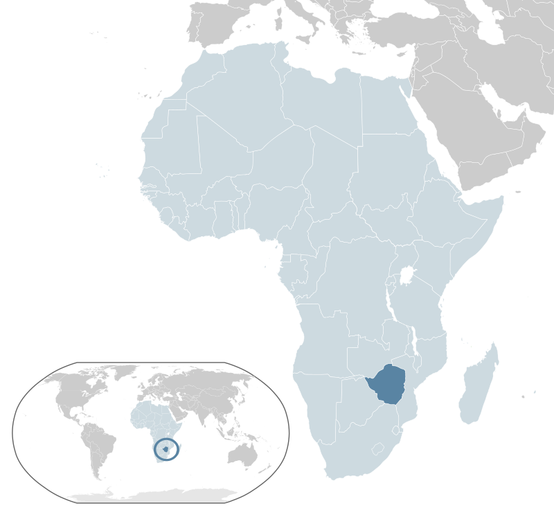 Location of Zimbabwe (dark blue) in the African Union (light blue)