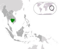 Location of Cambodia (green) in ASEAN (dark grey)  –  [Legend]