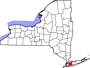 Map of New York highlighting Nassau County