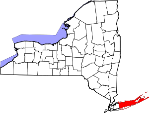 Map of New York highlighting Suffolk County