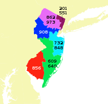 USA telephone area code map - New Jersey.svg