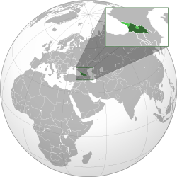 Areas under Georgian control shown in dark green; areas claimed but uncontrolled shown in light green